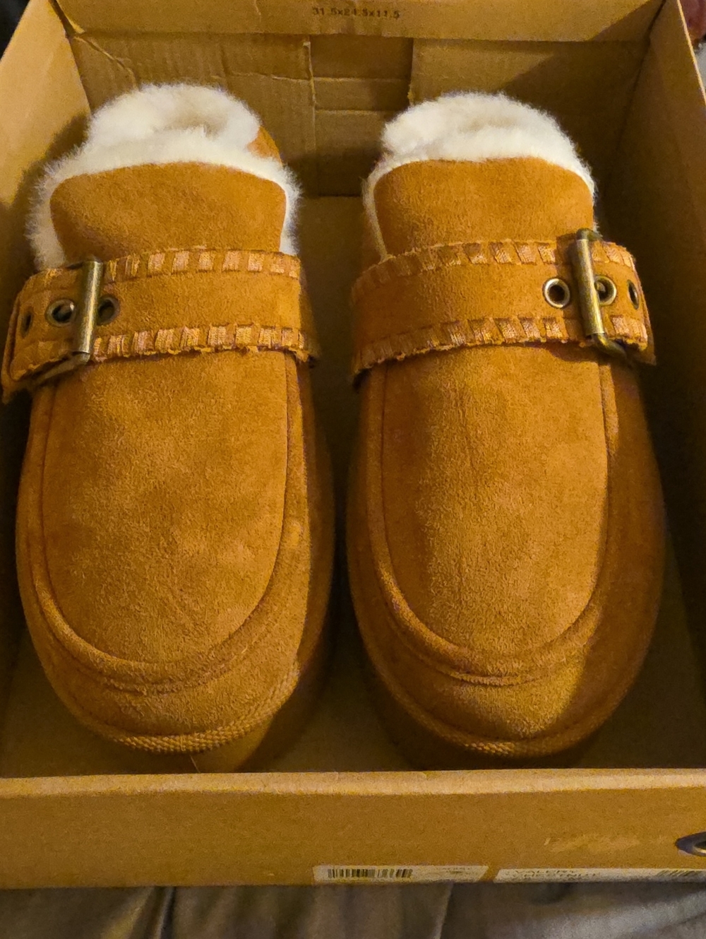 Nib Vintage Havana Cozy Shearling Lined Platform Clogs Chestnut Size 7.5